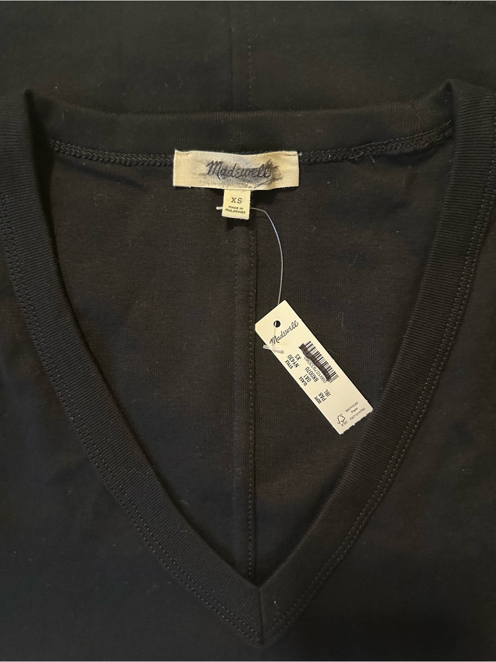 Madewell '90s V-Neck Long-Sleeve Tee in Compact Cotton women’s XS Jet Black NWT - Picture 8 of 9